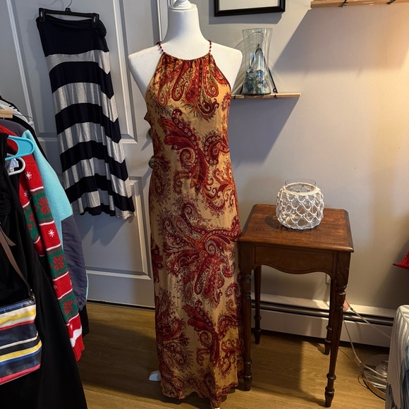 Silk  Halter Maxi Dress with beading on neckline - Picture 13 of 15